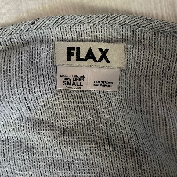 Vintage FLAX 100% Linen Blue Striped Blouse - Picture 3 of 5